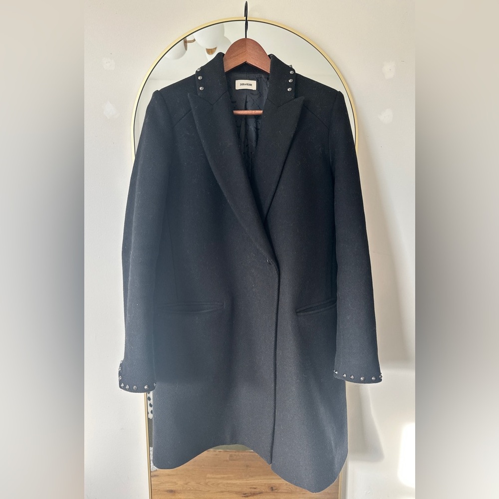 Zadig & Voltaire Black Wool Studded Marco Coat